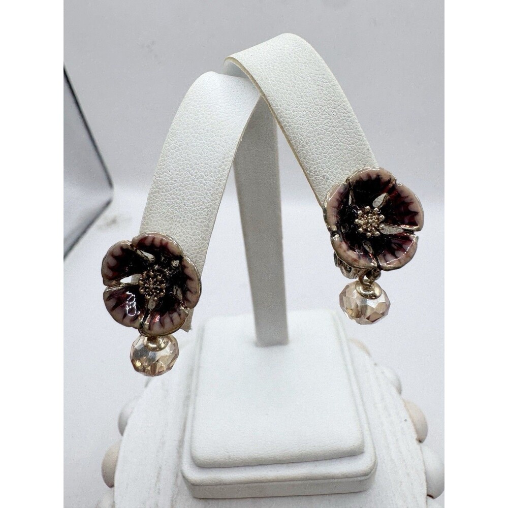 AJC Dainty Enamel Flower Clip On Earrings Realistic Small Feminine Whimsy